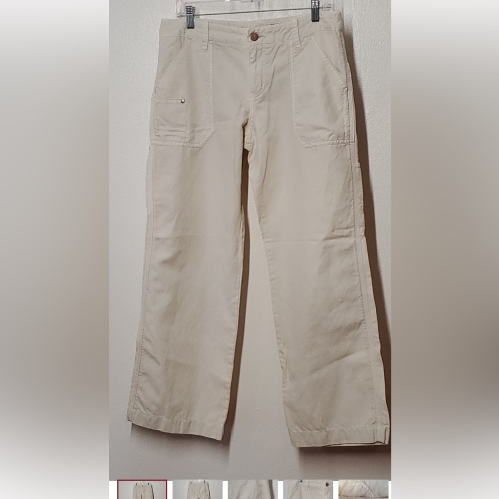 Anthropologie Pilcro Cream Linen Blend Carpenter Pants Sz 12